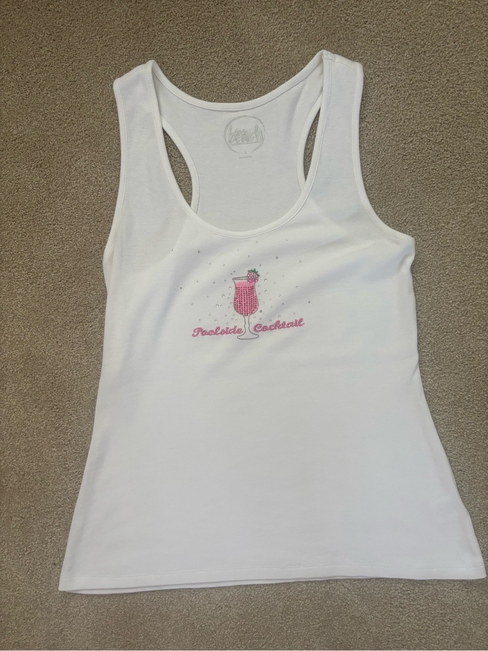 Macy's White Racerback Tank with Pink Cocktail Motif